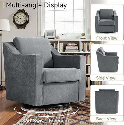 Pia Ricco 360° Swivel Accent Chair, Plush Oversized Chenille Fabric Armchair with Removable Cover for Living Room and Reception,Gary