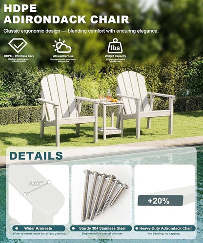 Adirondack Chair Set of 8, All Weather HDPE Fire Pit Chairs, Oversized Plastic Adirondack Chair for Outdoor, Balcony, Deck, Backyard, Patio, Garden, Poolside, Lawn White