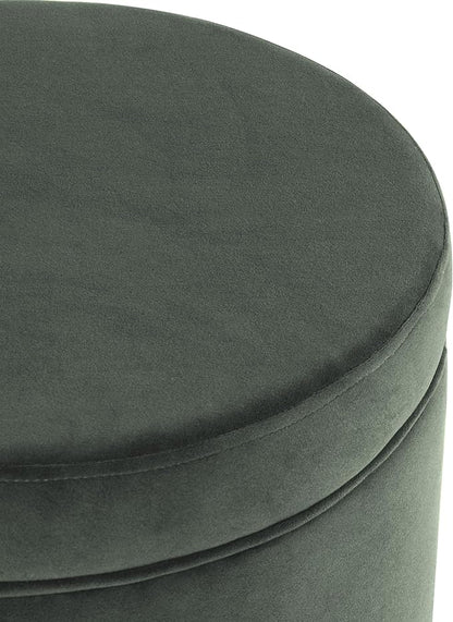 HomePop Home Decor | Upholstered Round Storage Ottoman | Ottoman with Storage for Living Room & Bedroom, Loden Green Velvet Large