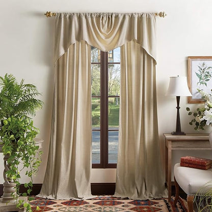 Martha Stewart Naples Chenille Solid Back Tab Window Curtain Panel Pair, 95", Natural