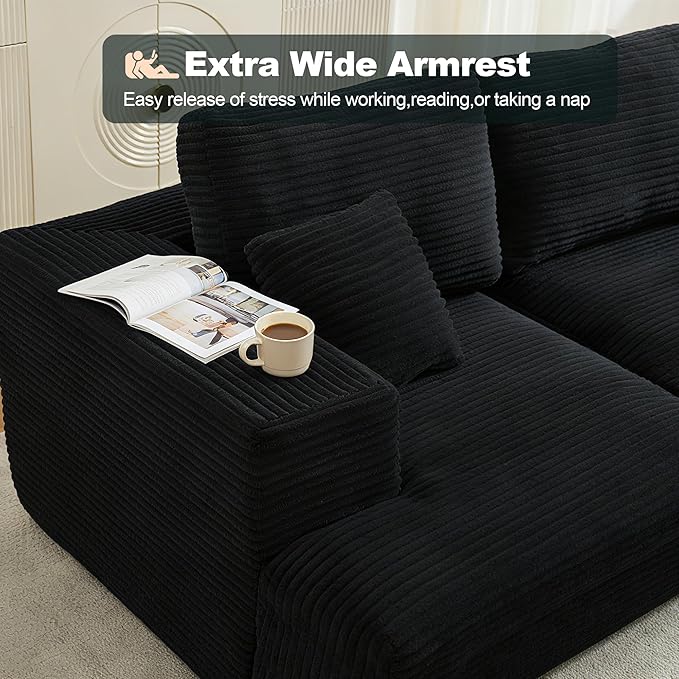 Cloud Modular Sectional Sofa Couch,L-Shape Modern Boneless Sectional Couch with Deep Seat,Upholstered Couches for Living Room Bedroom,No Assembly Required,Black