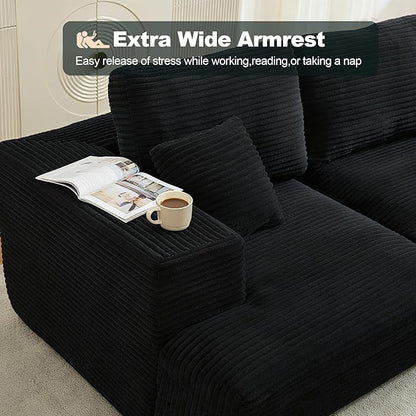 Cloud Modular Sectional Sofa Couch,L-Shape Modern Boneless Sectional Couch with Deep Seat,Upholstered Couches for Living Room Bedroom,No Assembly Required,Black
