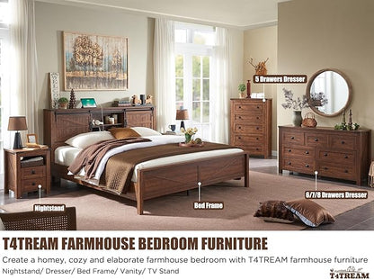 T4TREAM Farmhouse 6 Drawers Dresser for Bedroom, Wood Rustic Wide Chest of Drawers, Storage Dressers Organizer for Bedroom, Living Room, Hallway, Reclaimed Barnwood Color