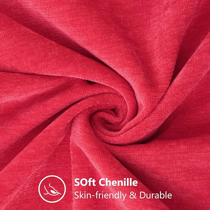 decorUhome Christmas Chenille Soft Throw Pillow Covers 22x22 Set of 2, Farmhouse Velvet Neutral Decorative Euro Pillow Covers with Stitched Edge for Couch Sofa Bed Home Decor, Christmas Red