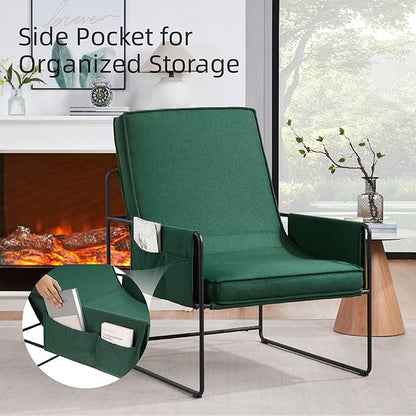 FLEXISPOT Accent Chair for Living Room,Arm Chair for Bedroom,with Wide Large Plus Size Cushion,Metal Frame,Reading Bedroom Chair Armchair for Home/Office/Cafe/Apartment/Waiting Room,Green