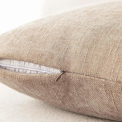Foindtower Set of 2 Soft Textured Chenille Throw Decorative Pillow Covers Square Accent Solid Cushion Cover Cozy Neutral Farmhouse Pillow Case for Couch Sofa Bedroom Living Room 18x18 Inch,Cream Camel