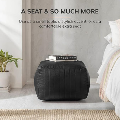 Anji Mountain 100% Handmade & Handcrafted Comfortable Home Décor Pouf Ottoman Footrest for Living Room, Bedroom, Nursery, Kidsroom, Patio Furniture - (22" x 22" x 16" - Black)