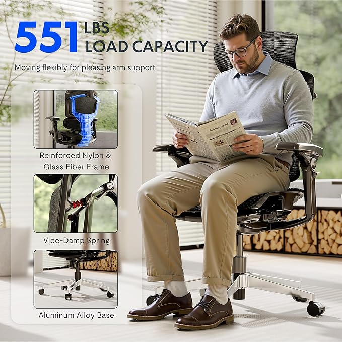 FLEXISPOT ErgoX-PRO Ergonomic Office Chair Black – 5D Lumbar, 7D Armrests, 4D Headrest, 551LB Capacity, AeroWeave 5.0 Mesh Seat – Office, Gaming, Bedroom