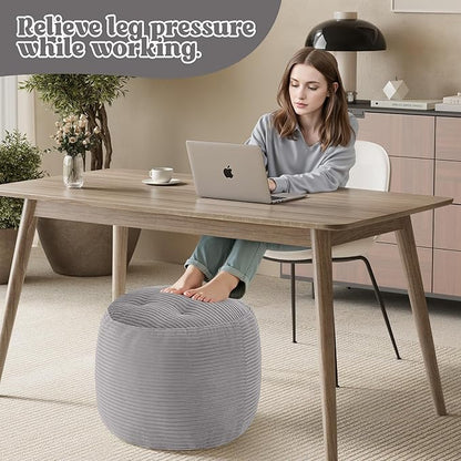 MeMoreCool Stuffed Round Pouf Ottoman Foot Rest, Floor Pouf Foot Stool with Soft Foam Chunk Filling, Round Small Ottoman Footstool Circle Footrest for Couch Living Room, Corduroy Grey