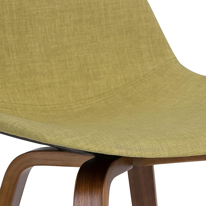 SIMPLIHOME Randolph Counter Stools (Set of 2) - 28 Inch Seat Height Upholstered Bentwood Kitchen Seats in Acid Green Linen Look Fabric, Mid Century Modern Seating with Curved Backrest and Footrest