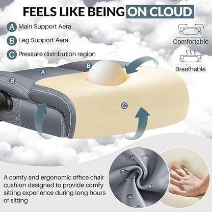 Office Chair, Ergonomic Big and Tall Computer Desk Chair with Retractable Adjustable Headrest, Executive Breathable Leather Chair, Lumbar Support Swivel PC Chair with Flip-up Armrests Rocking Function