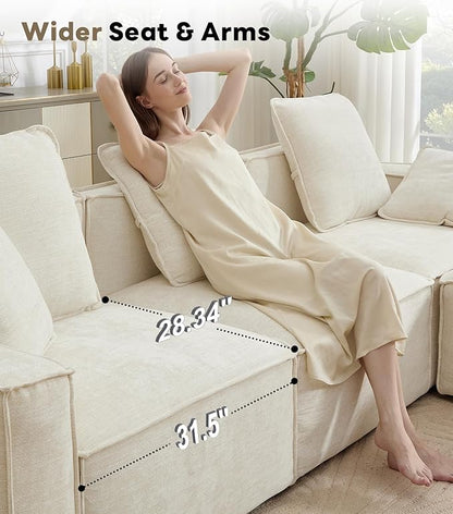 WILLOVE 78'' Modular Sectional Sofa, Chenille Cloud Couch with Wide Armrests & 4 Pillows, Deep Seat Couches for Living Room, Beige