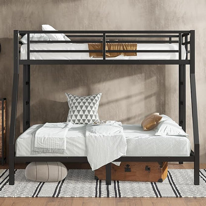 Bellemave Twin Over Full Bunk Bed for Teens, Twin Over Full Bunk Bed Frame with 2 Side Ladder and Full Length Guardrail, Easy Assemble Bunkbeds, Noise Reduced, Mattress Not Included, Black