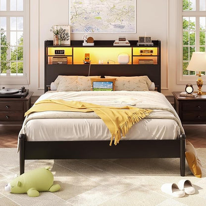 Aheaplus Headboard for Full Size Bed with Storage, Headboards with LED Light, Power Outlets, USB Ports Full Size Head Board, Wood headboard Only Sturdy and Stable Headboards, Modern, Black