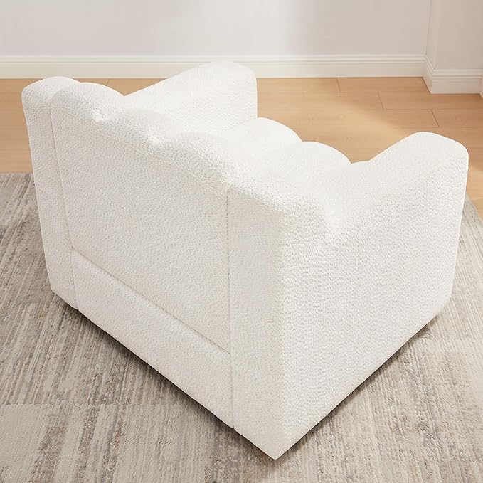 VANOMi Oversized Accent Chair, Modern Living Room Chairs, Comfy Boucle Fabric Upholstered Armchair for Bedroom, Office, Waiting Room (White Boucle)
