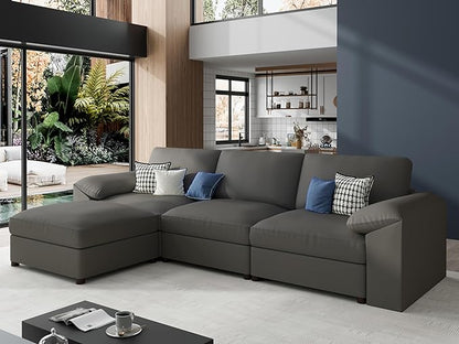 EASE MOOSE Leather Sectional Couch, Oversized Modular Sectional Sofas, Wide Deep Seat Modular Couch, Scratch Resistant Faux Leather Material, L Shaped Sofa for Big Spaces, Grey