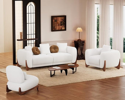 Morden Fort Modern Cloud Couch - 3 Seater Sherpa Boucle Sofa with Wood Legs, Ultra-Thick High Resilience Cushion with 3 Matching Pillows Upholstered Comfy Couch Sofa for Living Room - Off White
