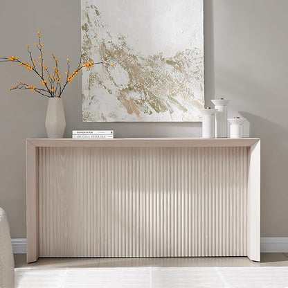 Henn&Hart 56'' Wooden Rectangular Fluted Console Table Entryway Table, Sofa Table for Entryway, Living Room, Couch, Hallway, or Office, Alder White