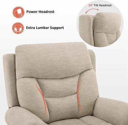 MCombo Triple Motor Power Lift Recliner Chair with Massage and Lumbar&seat Heating, Rolled Arms, Adjustable Headrest for Elderly People, Fabric 7888 (Beige, Medium)