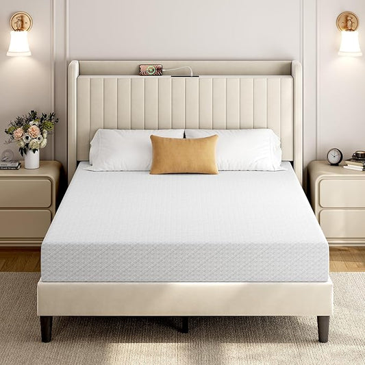 Yaheetech 8 Inch Queen Mattress 3 Foam Layer Cooling Gel Memory Foam Mattresses, Green Tea for Fresher Sleep, Medium Firm, CertiPUR-US Certified, No Fiberglass, Queen Size Mattress in a Box