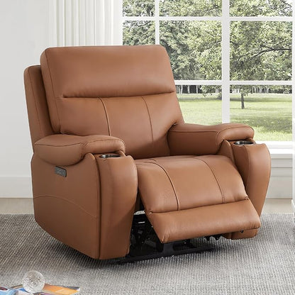 CHITA Large Power Zero Gravity Recliner Chair, Genuine Leather Recliner Chair for Adults with Adjustable Power Headrest and Hidden Slide-Out Cupholders, USB and Type-C Ports, Saddle