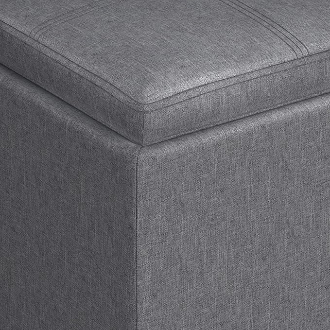 SIMPLIHOME Rockwood 18 inch Wide Contemporary Square Cube Storage Ottoman with Tray in Slate Grey Linen Look Fabric, Assembled, For the Living Room, Entryway and Family Room