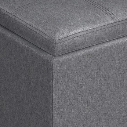 SIMPLIHOME Rockwood 18 inch Wide Contemporary Square Cube Storage Ottoman with Tray in Slate Grey Linen Look Fabric, Assembled, For the Living Room, Entryway and Family Room