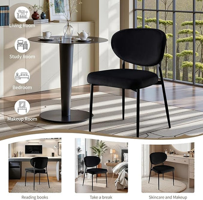 Black Dining Chairs Set of 2 Velvet Upholstered Dining Room Chairs Wide Seat Filled with 58D Memory Foam Modern Kitchen Chairs with Curved Back & Swivel Leveling Feet for Restaurant