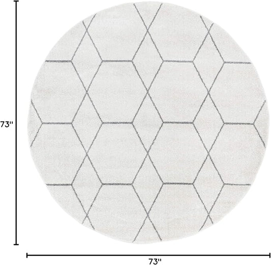Unique Loom Trellis Frieze Collection Area Rug - Geometric (6' Round, Ivory/ Gray)