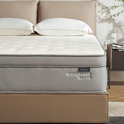 EPITEX Silverluxe Elite Queen Hybrid Mattress, 14 Inch Gel Memory Foam Queen Size Mattress in a Box, Individual Pocket Spring for Low Motion Transfer, Medium Firm Mattress, Gray