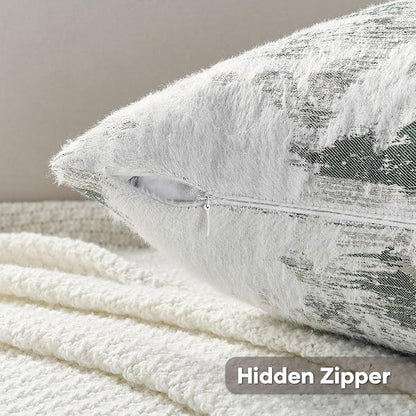 FUTEI Dark Green White Decorative Throw Pillow Covers 16x16 Inch Set of 2,Soft Faux Cashmere Jacquard - Textured & Cozy Cushion Case,Modern Home Decor for Couch Bed Living Room