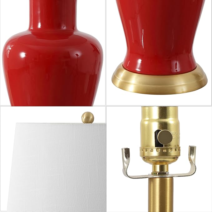 JONATHAN Y JYL4026G Julian 29" Traditional Classic Ceramic Urn LED Table Lamp, Red for Bedroom, Living Room, Kitchen, Home Office, Kids Room