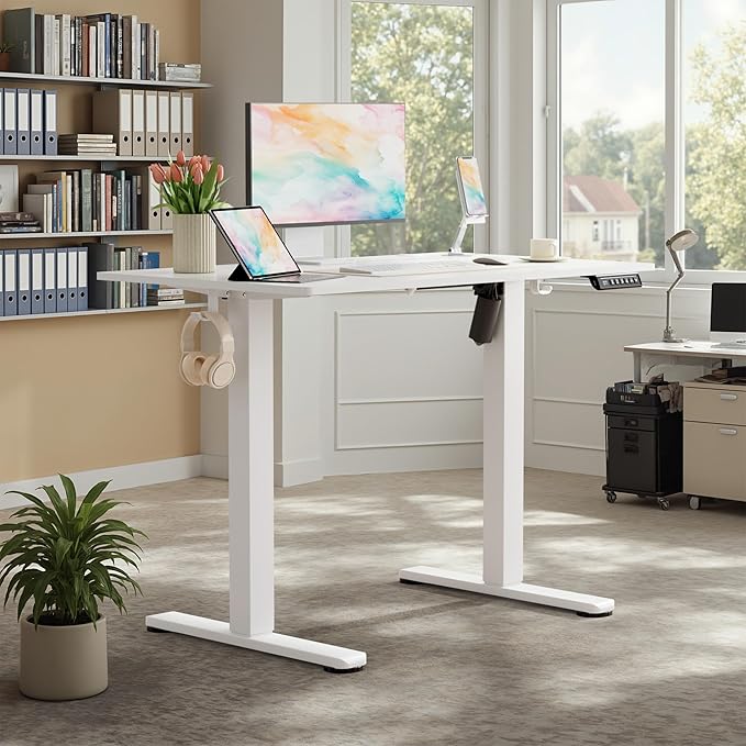 Homall Height Adjustable Electric Standing Desk, Memory Stand up Desk with Headphone Hook, Home Office Desks with Splice Board
