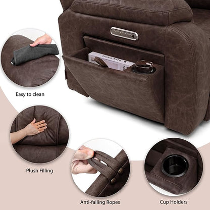 EONIX Triple Motor Lay Flat Zero Gravity Power Recliner Chair with Heating and Massage, Independent Footrest, Backrest, Headrest Adjustments, 400lbs Heavy Duty Big Man Power Recliner Chair, Brown