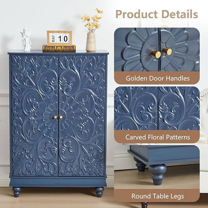 Sideboard Buffet Cabinet with Storage, Kitchen Storage Cabinet with Adjustable Shelves and 2 Doors, Vintage Accent Table for Living Room, Hallway (Blue)