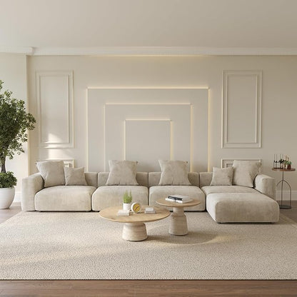 Oversized Modular Sectional Sofa with Ottomans,5 Seater Corduroy L Shaped Reversible Corner Couch,181.1" Convertible Sofa & Couch Free Combination for Living Rooom,Beige