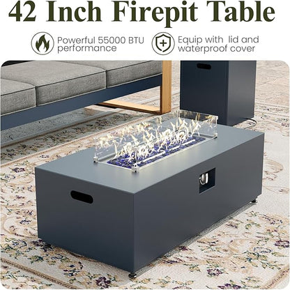 LayinSun 4 Pieces Aluminum Patio Furniture Set with Fire Pit Table, Oversized Seat with Hight Back, Outdoor Conversation Sets for Porch, Balcony, Deck
