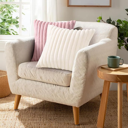 Pallene Faux Fur Plush Christmas Throw Pillow Covers 24x24 Set of 2, Luxury Soft Fluffy Striped Decorative Pillow Covers for Sofa, Couch, Living Room, Cream White