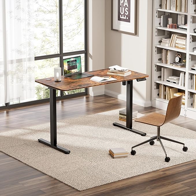 Electric Standing Desk 63 x 24 Inches, Height Adjustable Sit Stand Home Office Computer Desk with Memory Presets,Brown