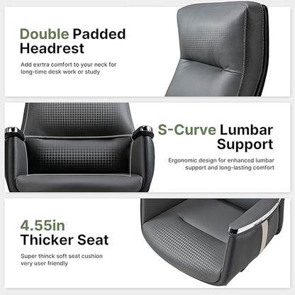 EUREKA ERGONOMIC Royal II Executive Office Chair High Back, Big and Tall with Extra Wide Seat, Silicone Leather Desk Chair Computer Chair, Modern Office Chair Home Office Desk Chairs-Gray