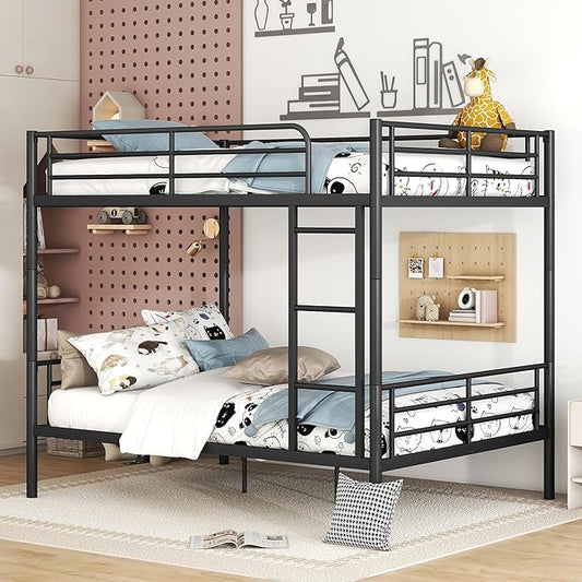 Merax Full Over Full Metal Bunk Bed with Ladder and high Guardrail, Able to Split, Storage Space, No Box Spring Needed, Noise Free, Black