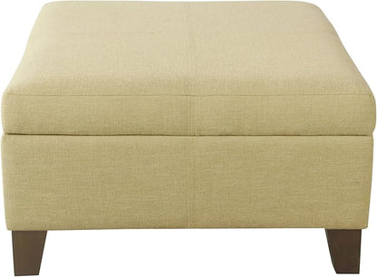 HomePop Woven Square Storage Ottoman with Wood Legs, Tan