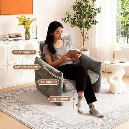 33.9" Accent Chairs, Modern Upgrade Sherpa Fabric Arm Chair Comfy Upholstered Armchair Leisure Single Sofa Chair with a Waist Pillow for Bedroom, Office and Living Room