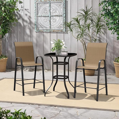Amopatio Outdoor Bar Stools Set of 2,Comfortable High Back Patio Bar Chairs,All-Weather Sturdy Bar Height Outdoor Chairs for Porch, Backyard, Brown