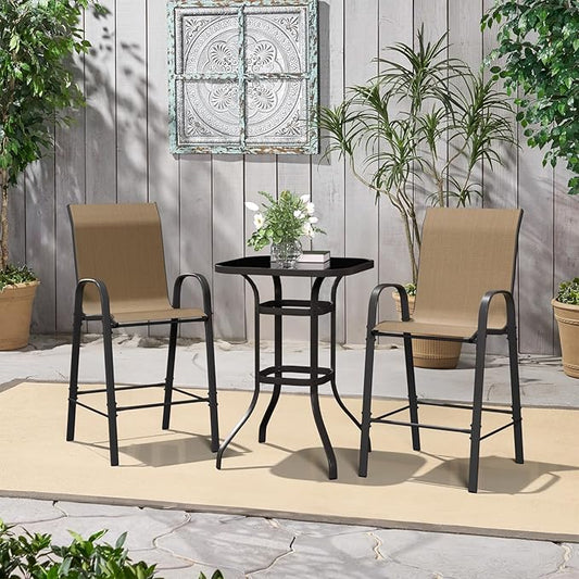 Amopatio Outdoor Bar Stools Set of 2,Comfortable High Back Patio Bar Chairs,All-Weather Sturdy Bar Height Outdoor Chairs for Porch, Backyard, Brown