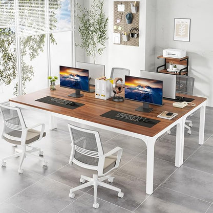 Tribesigns 78.7 Inches Extra Long Computer Desk 2 Person Desk, Double Long Desk, Workstaion for Home Office (Walnut+White)
