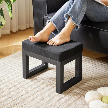 IBUYKE 16 Inch Small Foot Stool Ottoman, Rectangle Linen Foot Rest with Padded Seat and Metal Legs, Modern Ottoman Foot Rest for Living Room Bedroom Entryway Couch, Black WBD001B
