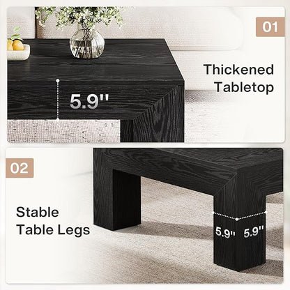 Tribesigns Farmhouse Square Coffee Table for Living Room, 39.37-Inch Low Large Center Tea Accent Table with Sturdy Legs, Easy Assembly (Black)