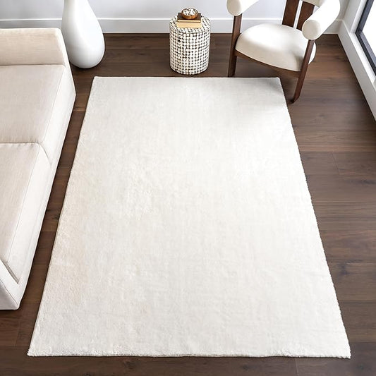 nuLOOM 5' x 8' Cozy Plush Area Rug, Machine Washable, Non-Slip, Soft Fluffy Shag Carpet for Living Room Bedroom Kids Room Nursery Home Decor, Loni White