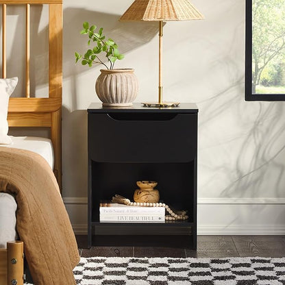 Walker Edison Greyer Modern 1-Drawer Simple Nightstand, 20 Inch, Black